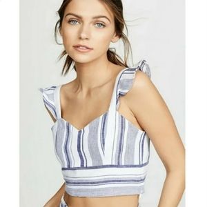Parker Aquarius Blue Striped Bustier Crop Top Blouse NWT Women's Size Large L